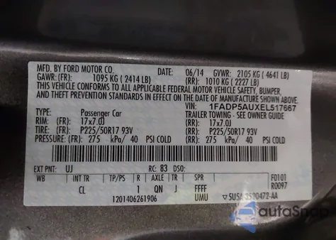 2014 Ford C-Max Hybrid Se z USA, uszkodzony, nr VIN 1FADP5AUXEL517667